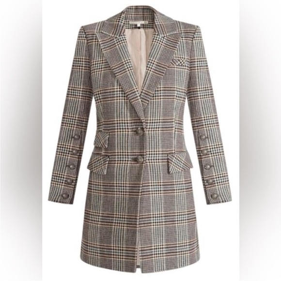 Veronica Beard Coat Reece Wool in Petrol Houndstooth Multi - Picture 5 of 8